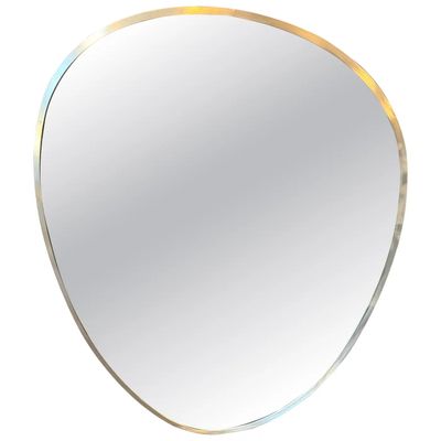 1950s Gio Ponti Style Mid-Century Modern Solid Brass Oval Shaped Wall Mirror