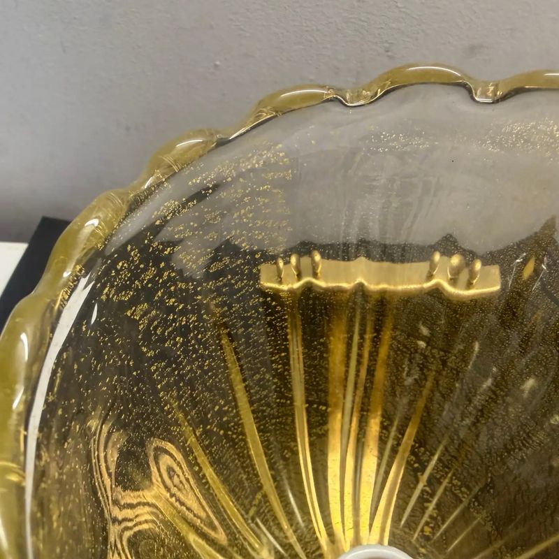 Two 1990s Barovier Style Mid-Century Modern Murano Glass and Brass Wall Sconces