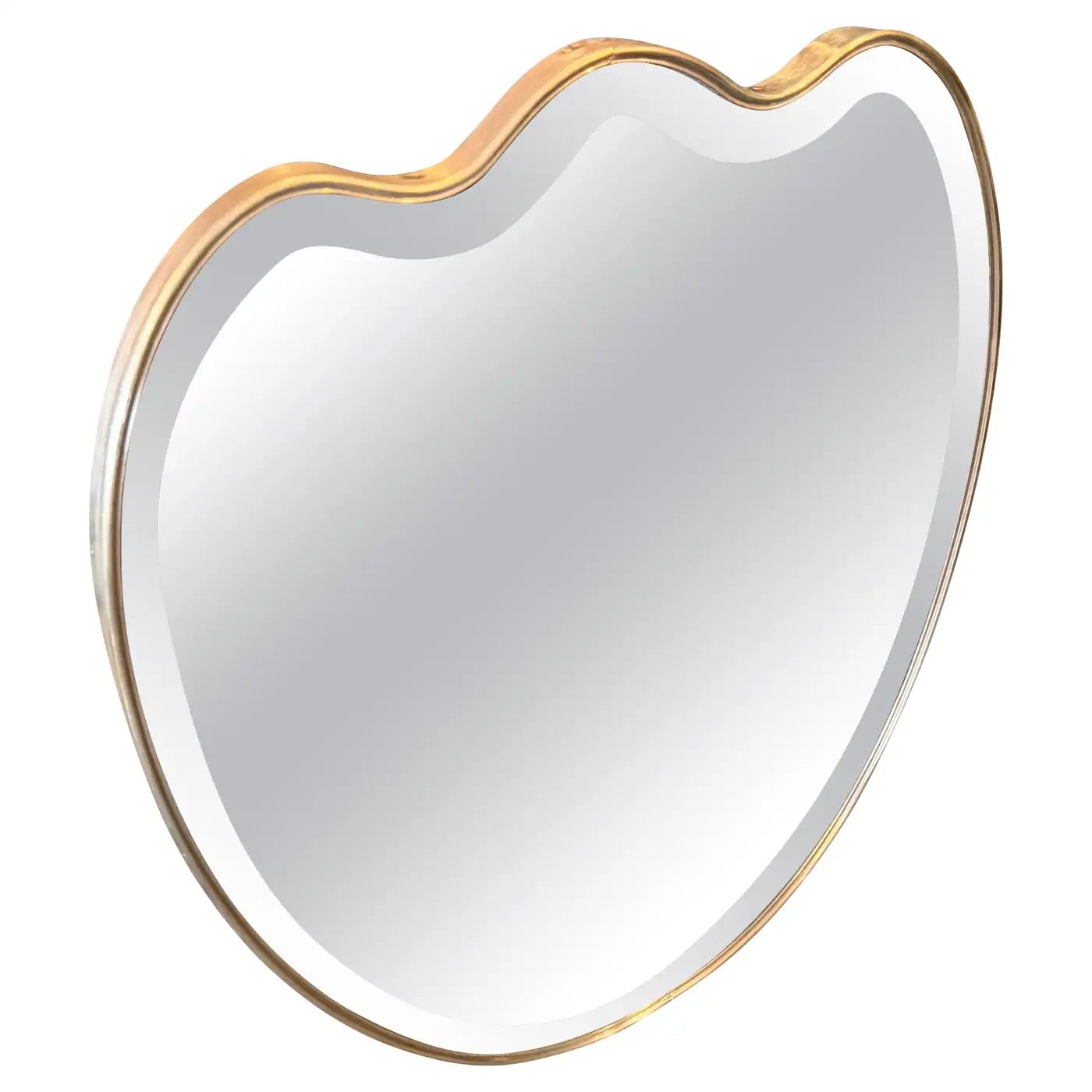 1950s Gio Ponti Style Mid-Century Modern Solid Brass Heart Shaped Wall Mirror