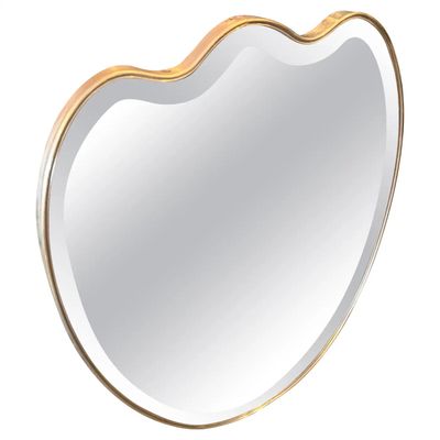 1950s Gio Ponti Style Mid-Century Modern Solid Brass Heart Shaped Wall Mirror