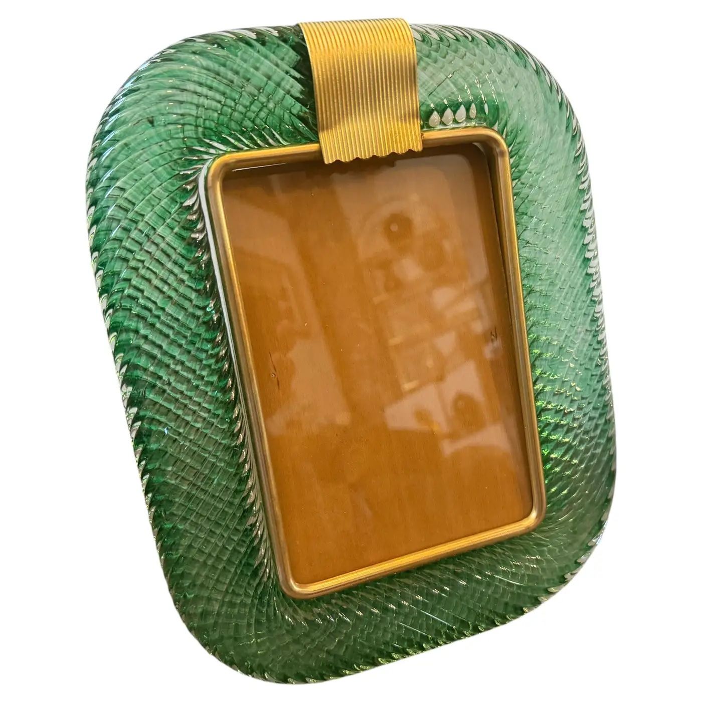 A Barovier Style Art Deco Green Murano Glass and Brass Italian Picture Frame A Barovier Style Art Deco Green Murano Glass and Brass Italian Picture Frame