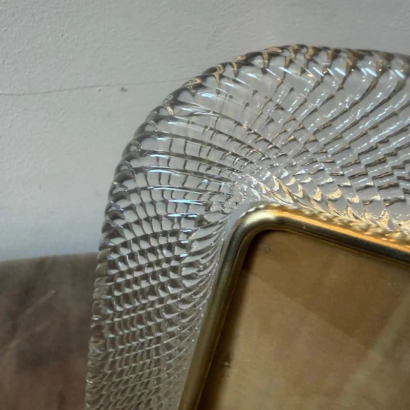 1990s Barovier Style Art Deco Murano Glass and Brass Horizontal Picture Frame