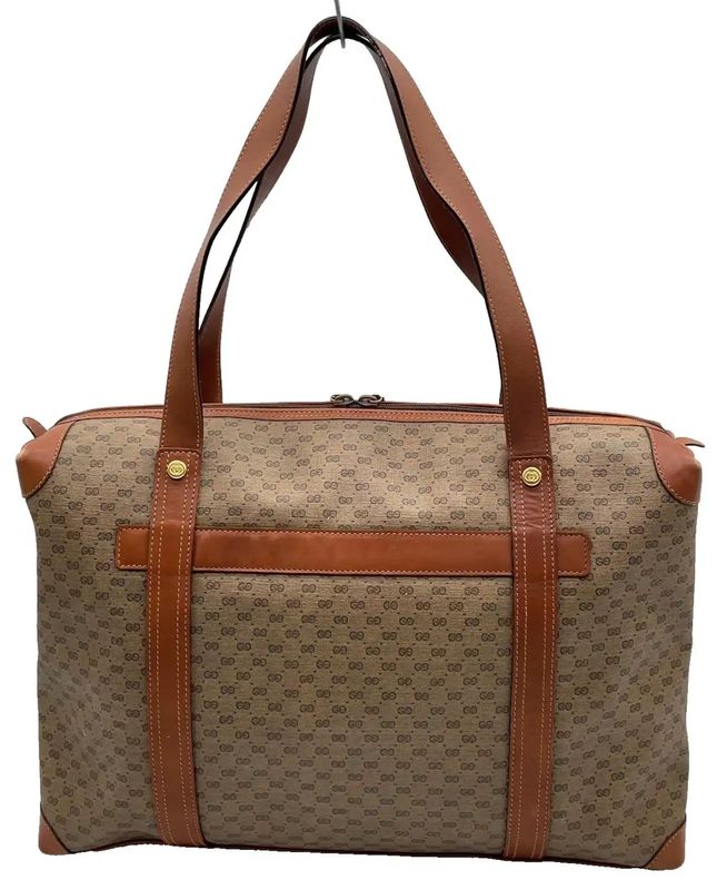 A 2000s Vintage Gucci Micro Gg Monogram Beige and Brown Coated Canvas Hand-Bag