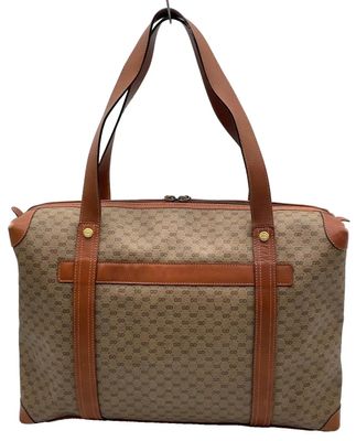 A 2000s Vintage Gucci Micro Gg Monogram Beige and Brown Coated Canvas Hand-Bag