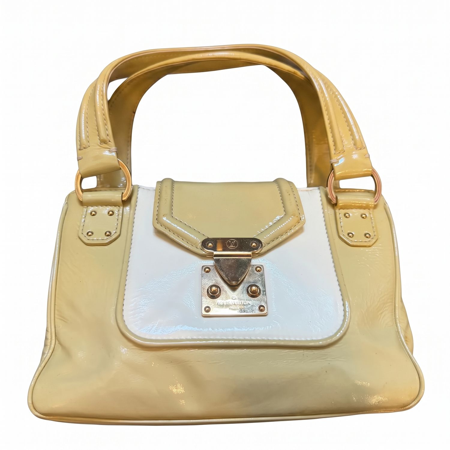 A Vintage Louis Vuitton Beige and White Leather Cruise Hand-Bag