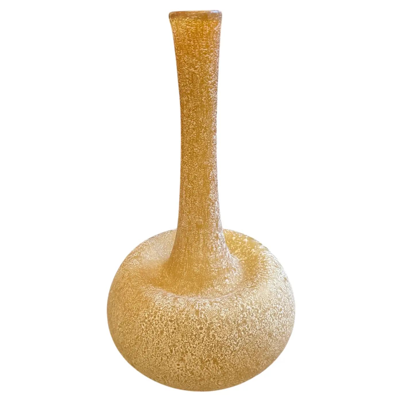 1980s Cenedese Style Yellow Scavo Murano Glass Vase 1980s Cenedese Style Yellow Scavo Murano Glass Vase