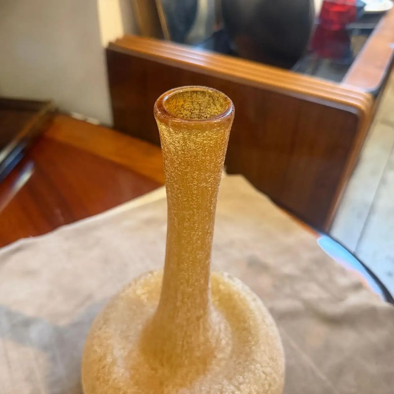 1980s Cenedese Style Yellow Scavo Murano Glass Vase