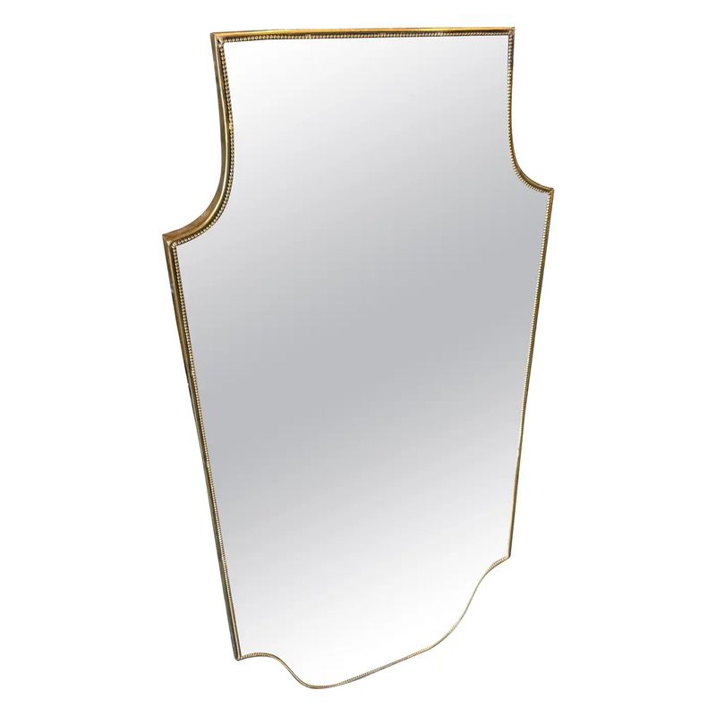 1960s Gio Ponti Style Mid-Century Modern Brass Shield Italian Wall Mirrror