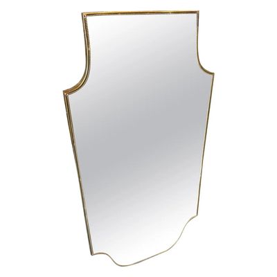 1960s Gio Ponti Style Mid-Century Modern Brass Shield Italian Wall Mirrror