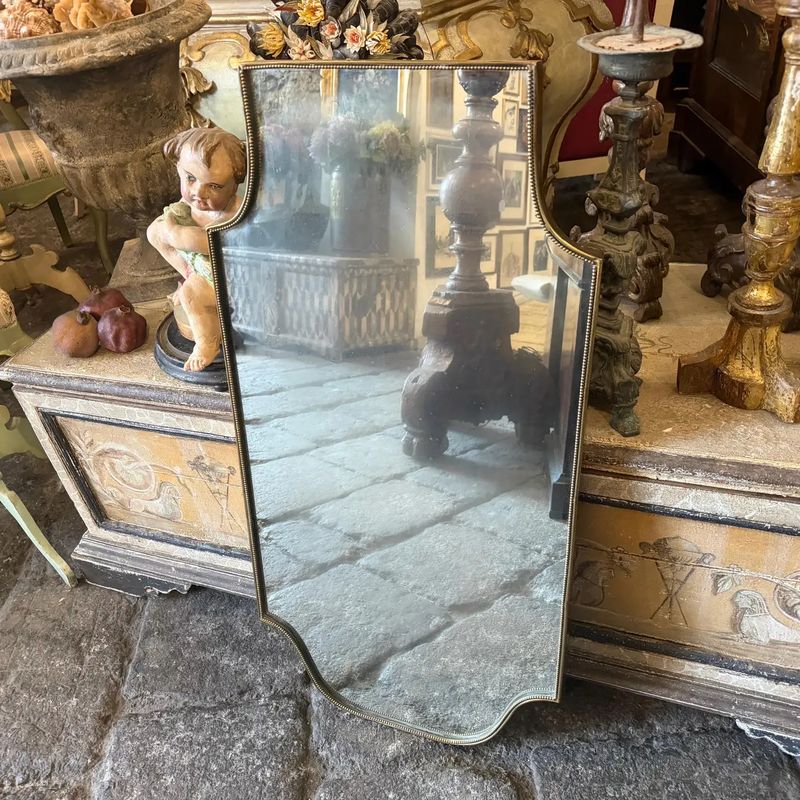 1960s Gio Ponti Style Mid-Century Modern Brass Shield Italian Wall Mirrror