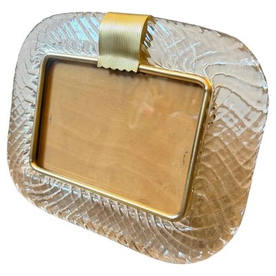 1990s Barovier Style Art Deco Murano Glass and Brass Horizontal Picture Frame