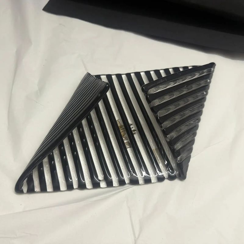 1984s Modernist Black Murano Glass Vide Poche Signed by Venini