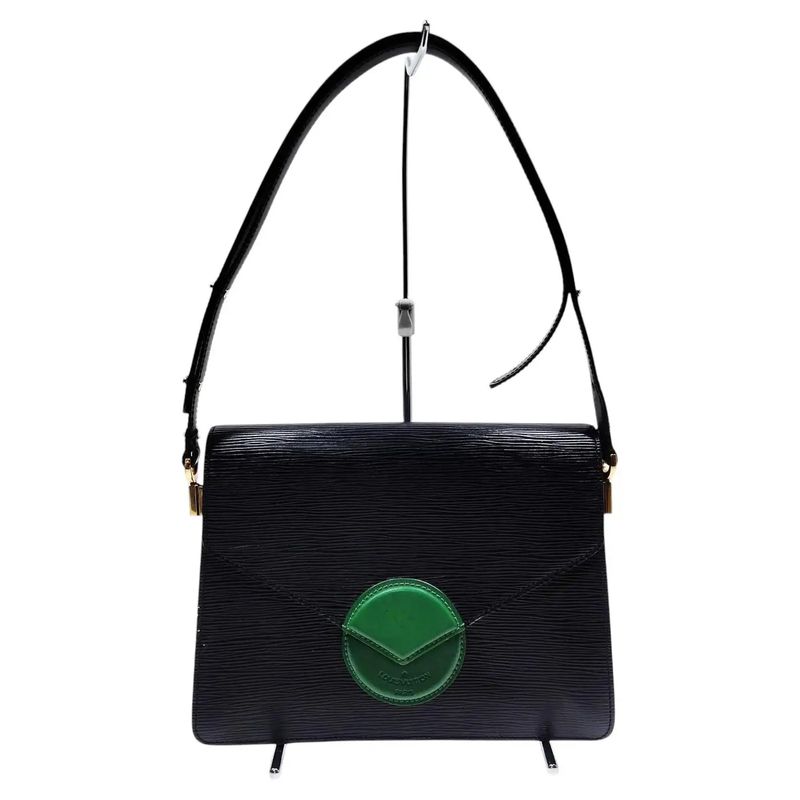 An Authentic 1993 Louis Vuitton Black and Green Epi Leather Hoche Shoulder Bag