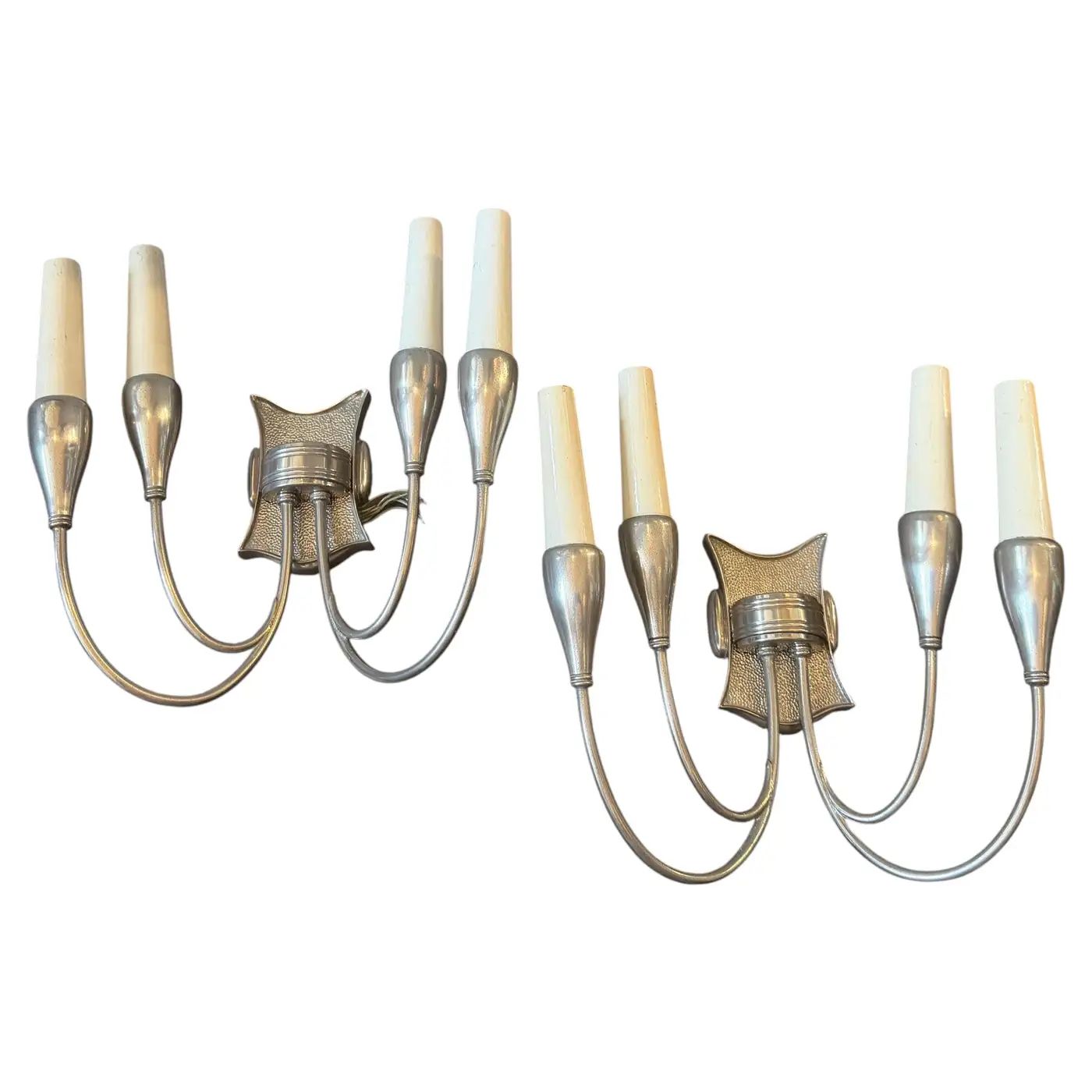 1950s Pietro Chiesa Style Mid-Century Art Deco Nickel Plated Brass Wall Sconces 1950s Pietro Chiesa Style Mid-Century Art Deco Nickel Plated Brass Wall Sconces