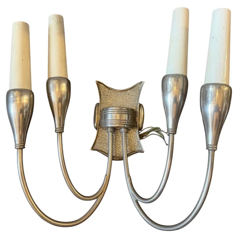 1950s Pietro Chiesa Style Mid-Century Art Deco Nickel Plated Brass Wall Sconces