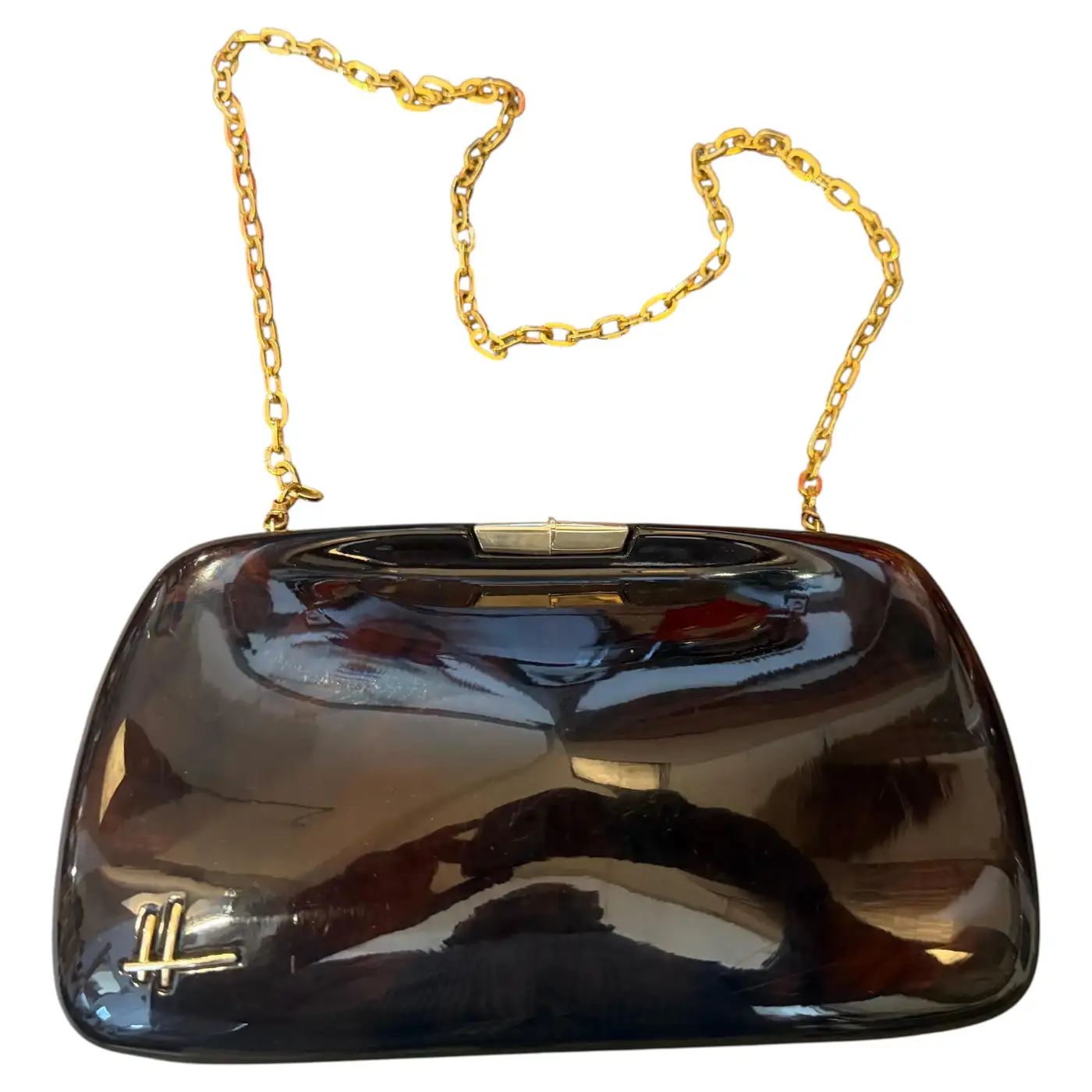 1940s Dark Faux Tortoiseshell Bakelite and Brass Italian Evening Bag