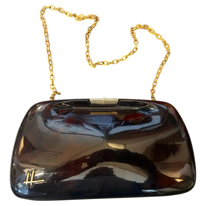 1940s Dark Faux Tortoiseshell Bakelite and Brass Italian Evening Bag