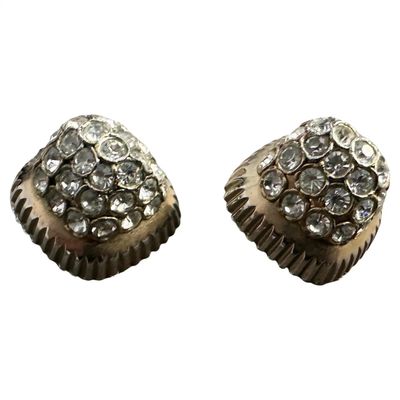 1950s Costume Jewelry Gilt Metal and Crystals Italian Toppe Clip on Earrings