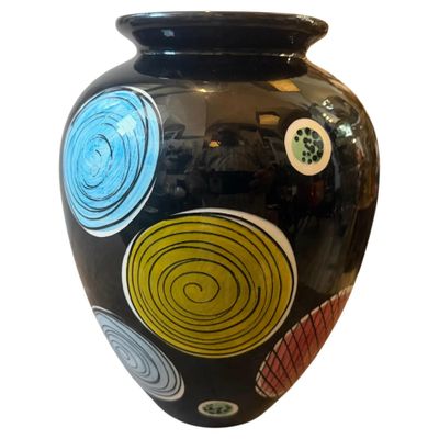 1953 Gio Ponti Style Mid-Century Modern Hand-Painted Majolica Vase by Schramberg