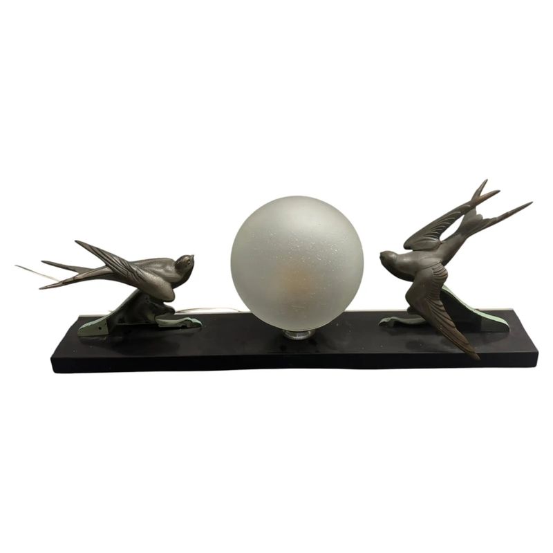 1930s Art Deco Marble, Soft Metal and Glass Italian Table Lamp