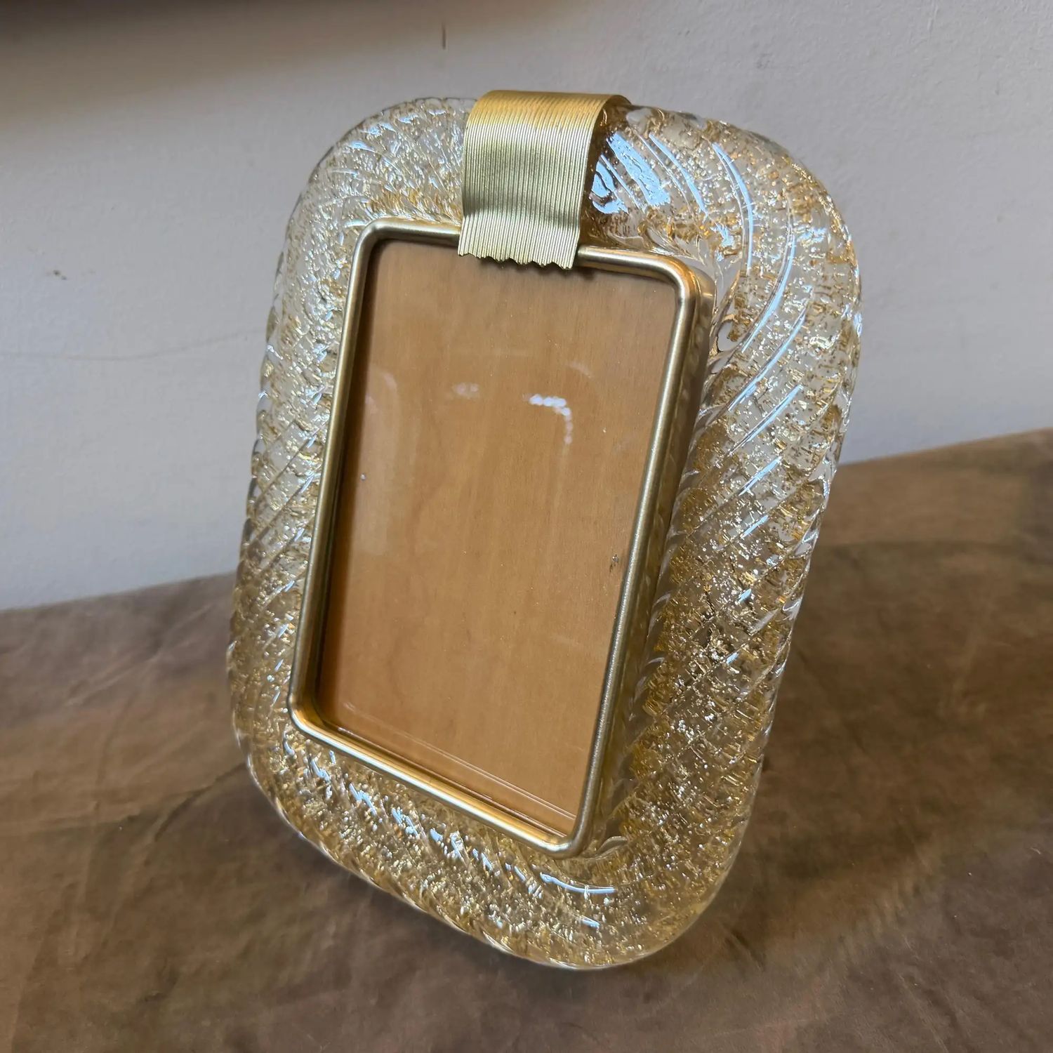 1990s Barovier Style Art Deco Brass and Gold Murano Glass Picture