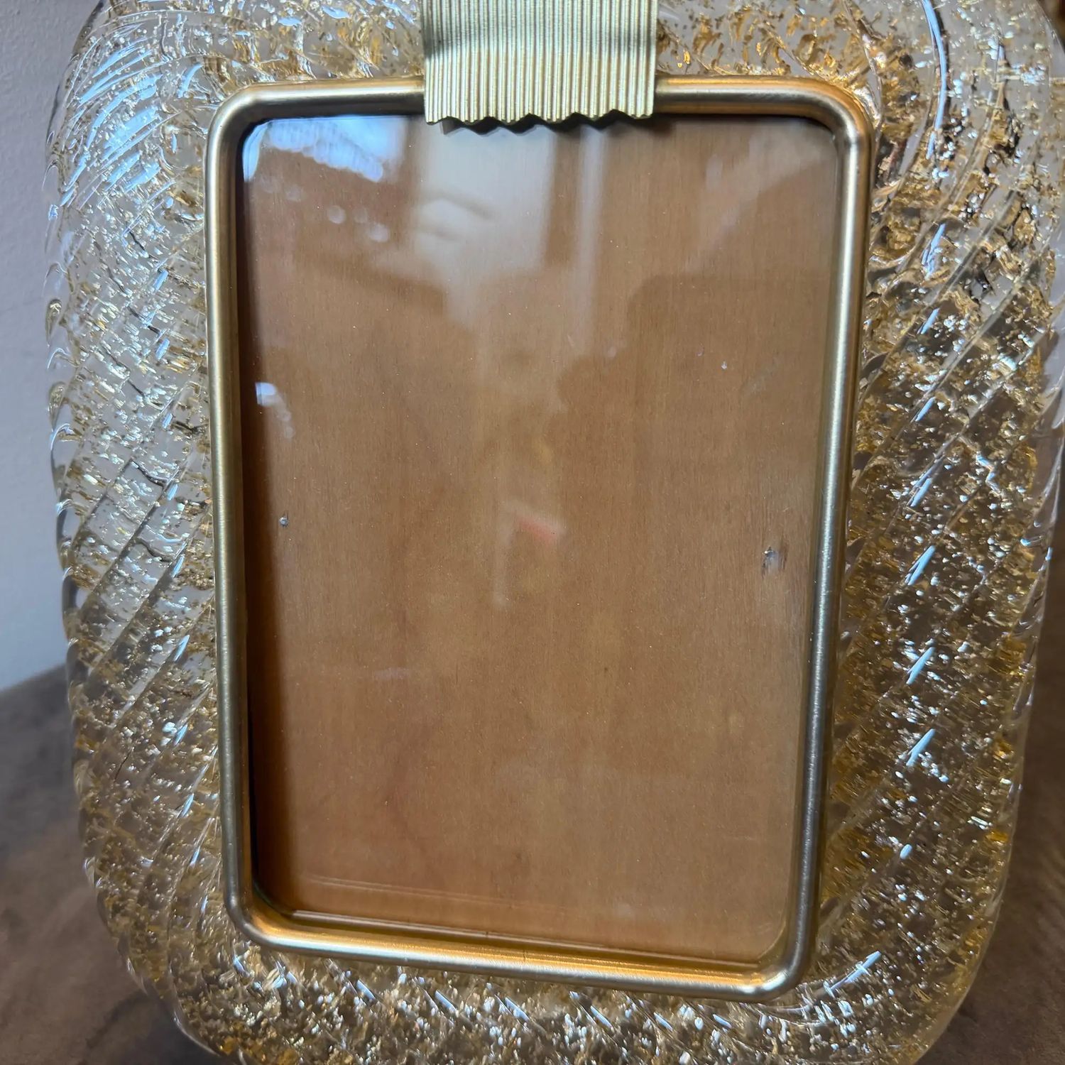 1990s Barovier Style Art Deco Brass and Gold Murano Glass Picture