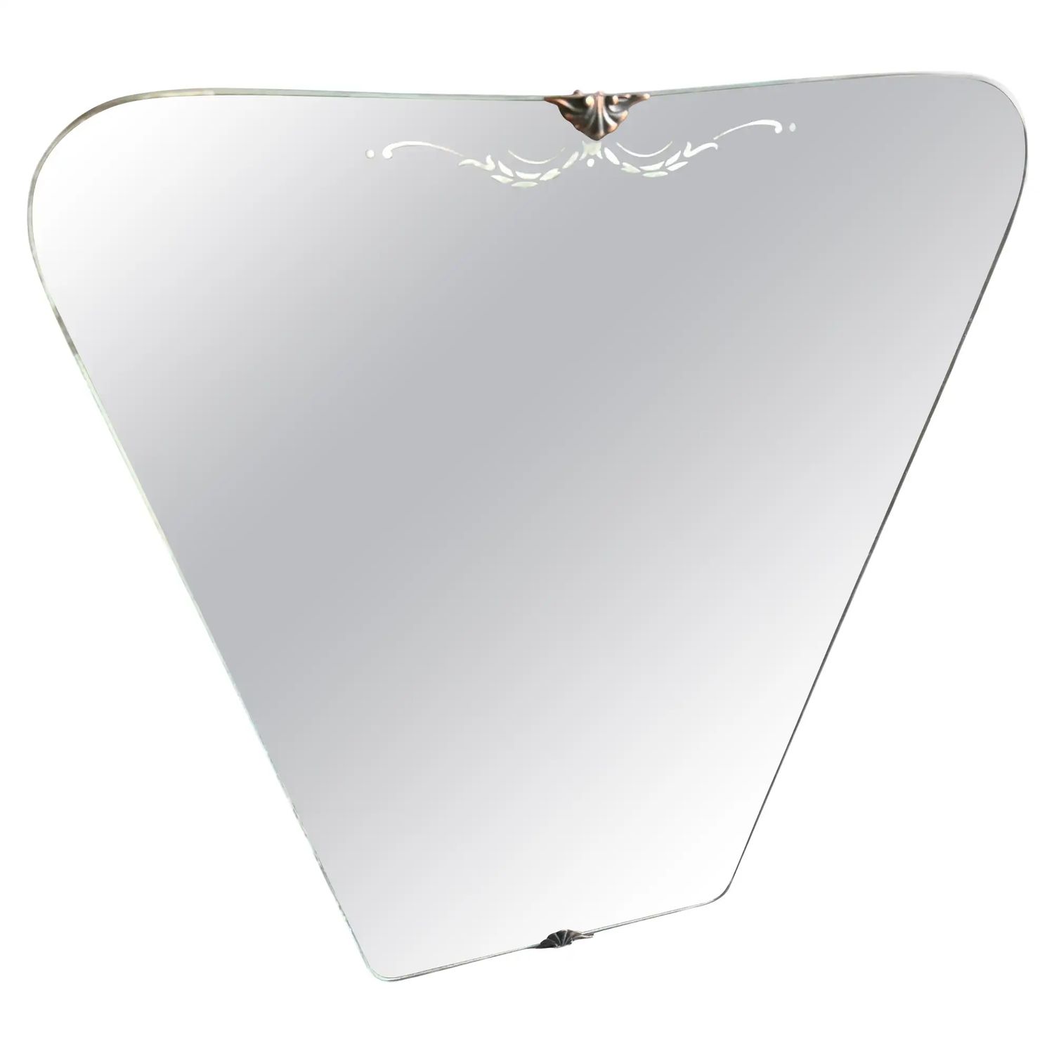 1930s Gio Ponti Style Art Deco Etched Glass and Brass Italian Wall Mirror 1930s Gio Ponti Style Art Deco Etched Glass and Brass Italian Wall Mirror