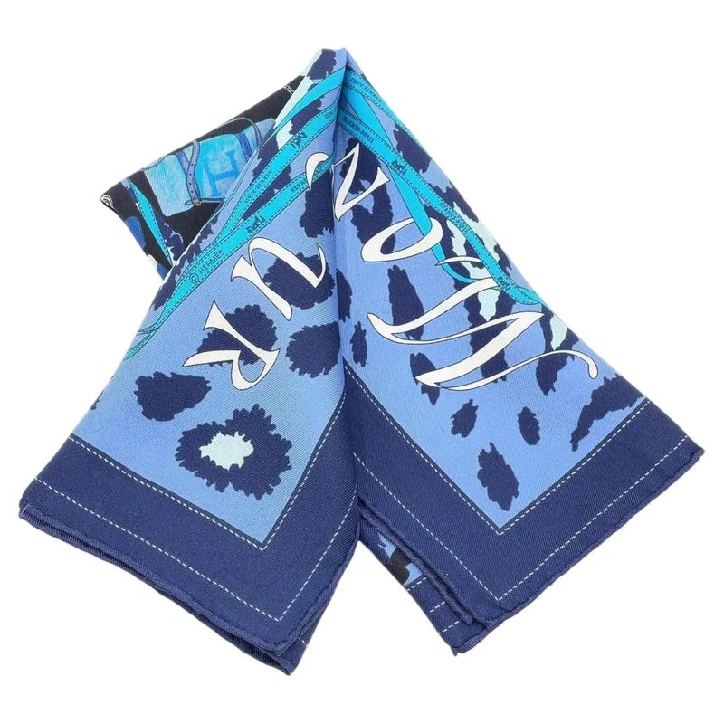 A 2000s Monsieur et Madame Blue Silk Square Scarf by Hermès