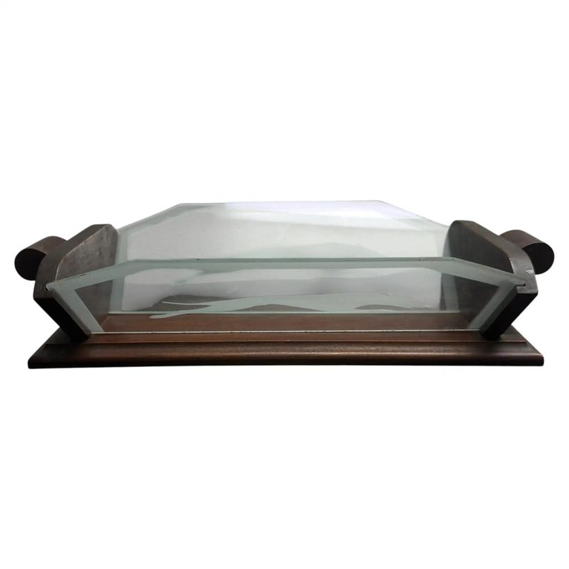 1930s Art Deco Wood and Greyhounds Etched Glass French Centerpiece