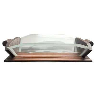 1930s Art Deco Wood and Greyhounds Etched Glass French Centerpiece