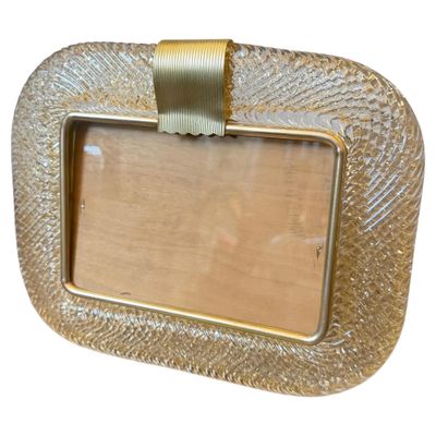 1990s Barovier Style Art Deco Clear and Gold Murano Glass Picture Frame
