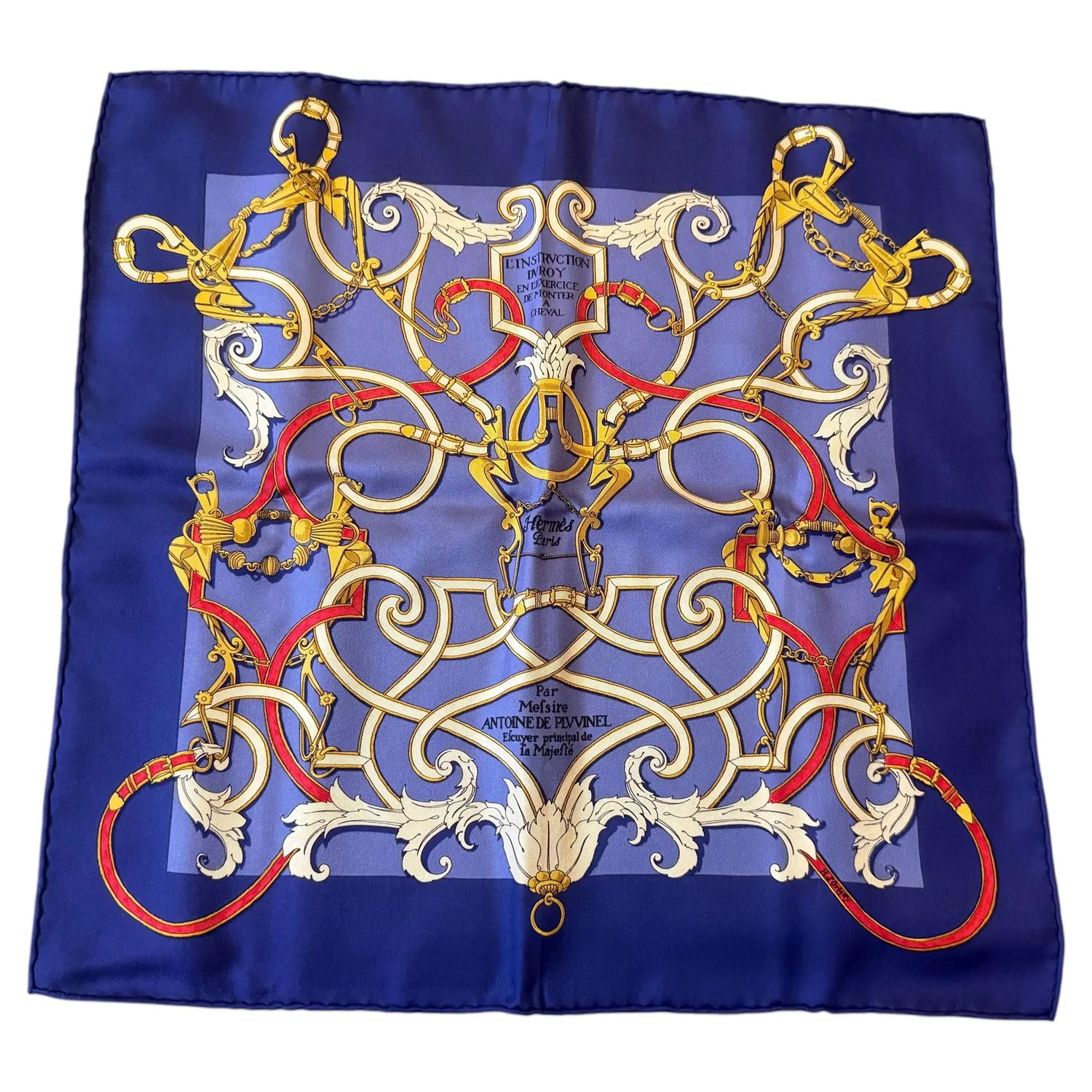 21st Century Full Set 41x41 cm Navy Silk Scarf By Hermès