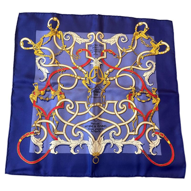 21st Century Full Set 41x41 cm Navy Silk Scarf By Hermès