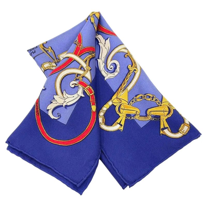21st Century Full Set 41x41 cm Navy Silk Scarf By Hermès