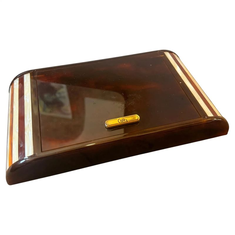 1970s Mid-Century Modern Faux Tortoiseshell Lucite Games Box by Renzo Romagnoli