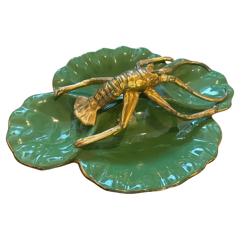 1950s Green and Gold Ceramic Centerpiece by Maioliche Artistiche Sestesi