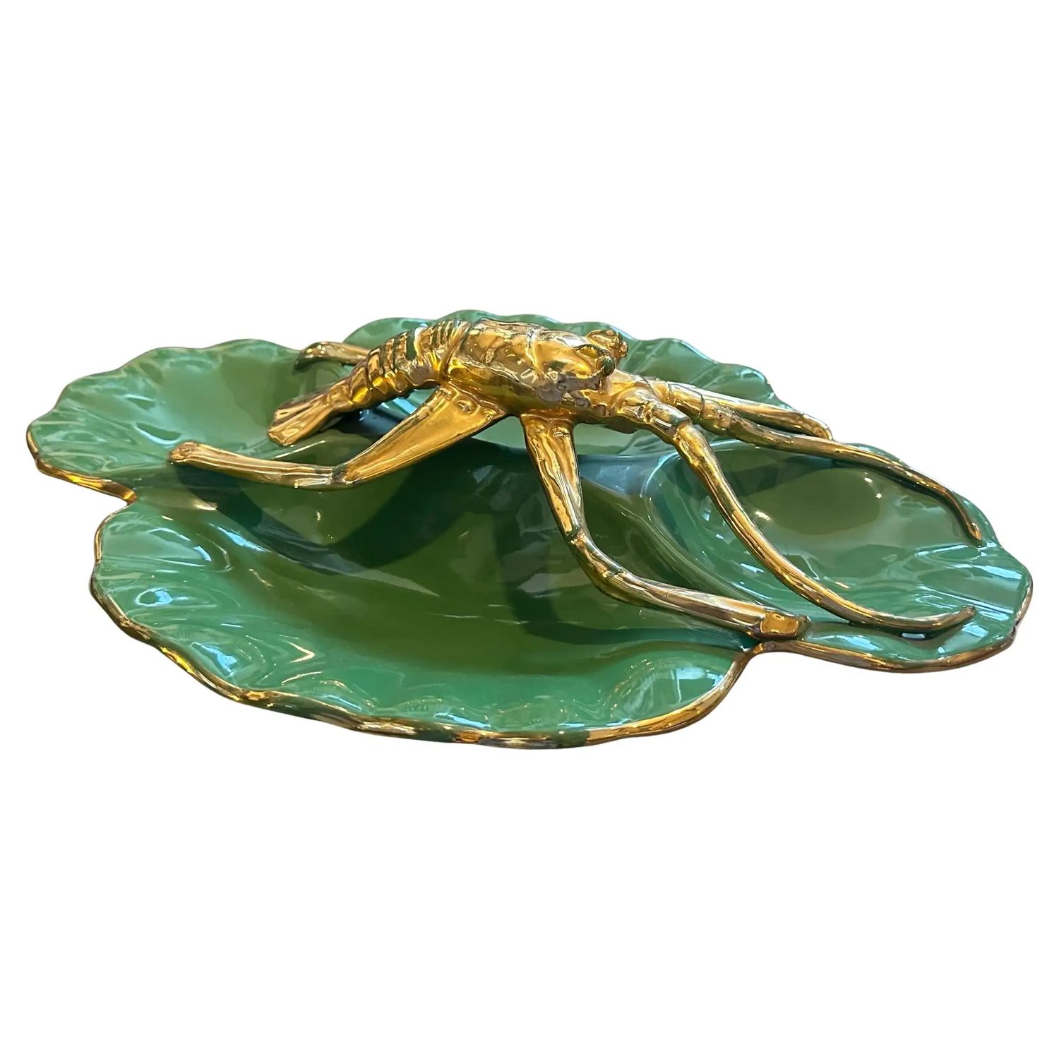 1950s Green and Gold Ceramic Centerpiece by Maioliche Artistiche Sestesi 1950s Green and Gold Ceramic Centerpiece by Maioliche Artistiche Sestesi