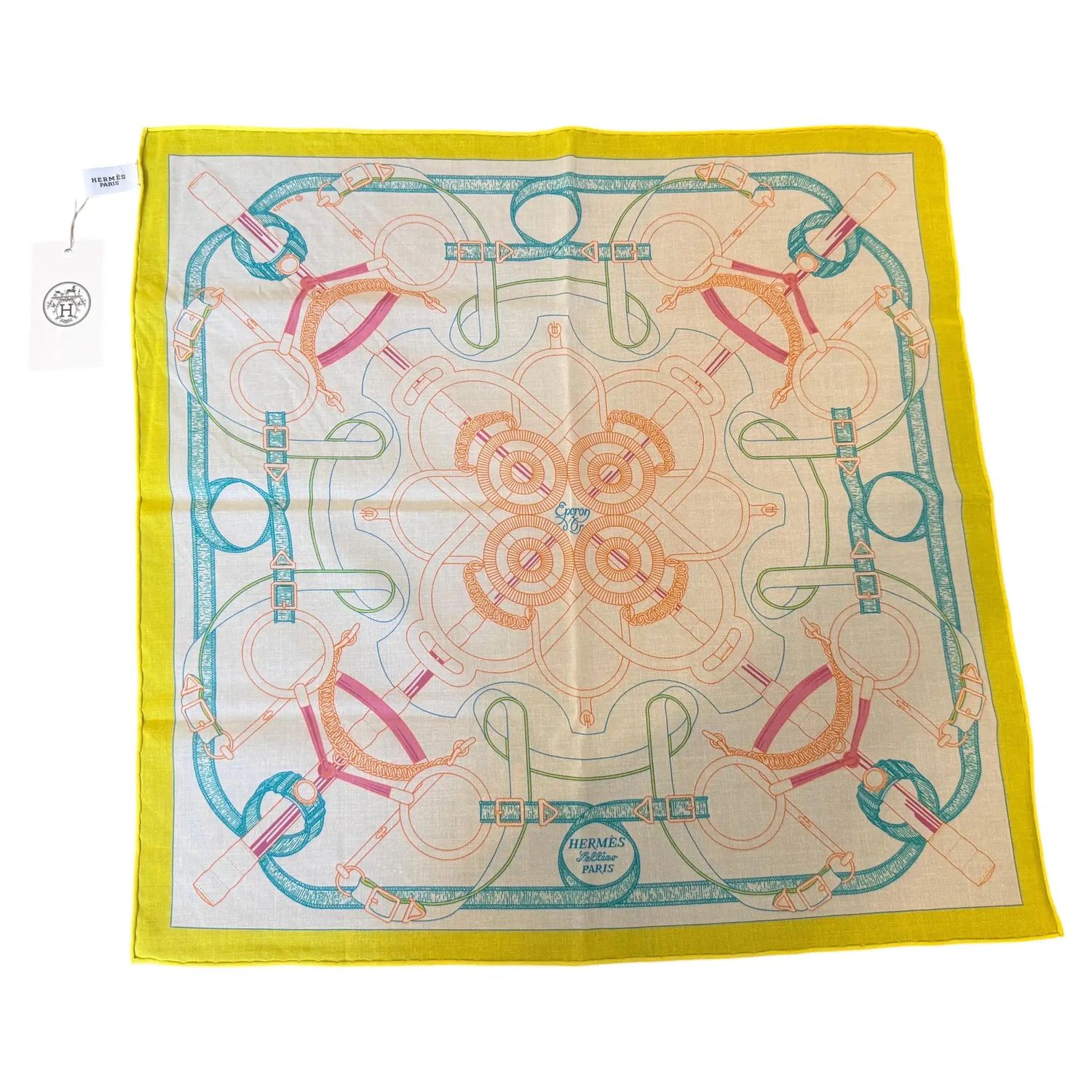 A 21st Century New Hermès Silk Scarf A 21st Century New Hermès Silk Scarf "Eperon d'or" by Henry D'Origny