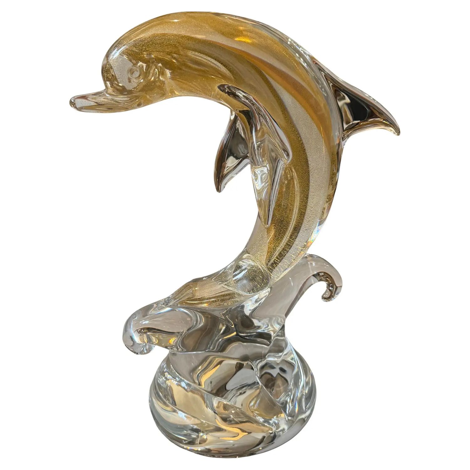 1990s Barovier Style Modern White and Gold Murano Glass Dolphin 1990s Barovier Style Modern White and Gold Murano Glass Dolphin