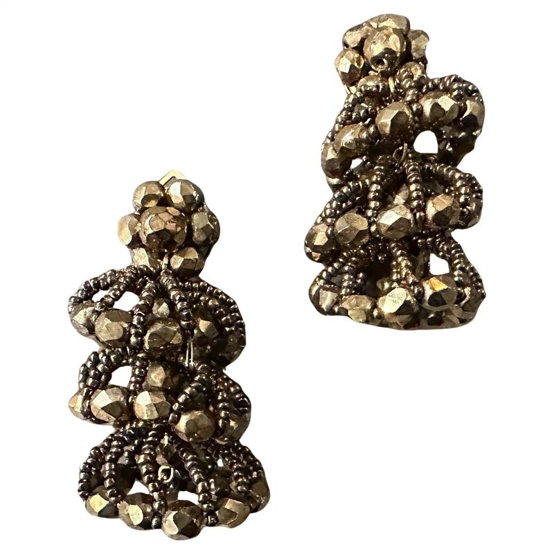 1960s Costume Jewelry Gilt Metal and Beads Italian Clip-On Earrings