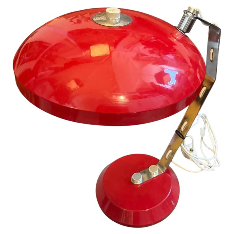 A 1960s Mid-Century Modern Red Metal and Steel Italian Desk Lamp