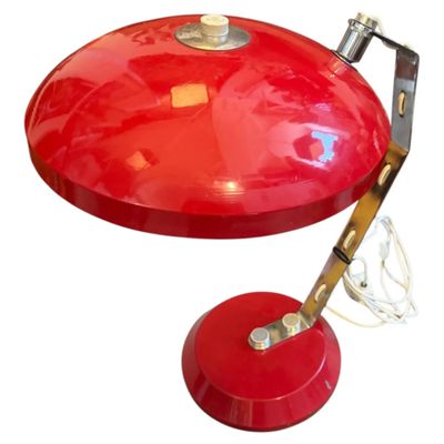 A 1960s Mid-Century Modern Red Metal and Steel Italian Desk Lamp