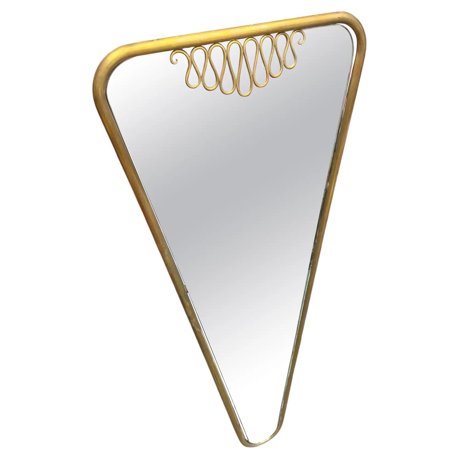 A 1960s Rare Gio Ponti Style Mid-Century Modern Brass Triangular Wall Mirror A 1960s Rare Gio Ponti Style Mid-Century Modern Brass Triangular Wall Mirror