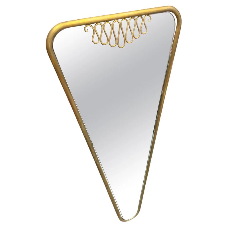 A 1960s Rare Gio Ponti Style Mid-Century Modern Brass Triangular Wall Mirror