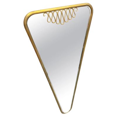 A 1960s Rare Gio Ponti Style Mid-Century Modern Brass Triangular Wall Mirror