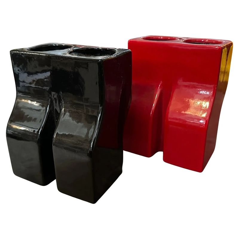 Two 1970s Mid-Century Modern Ceramic Italian Vases by Enzo Bioli for Il Picchio