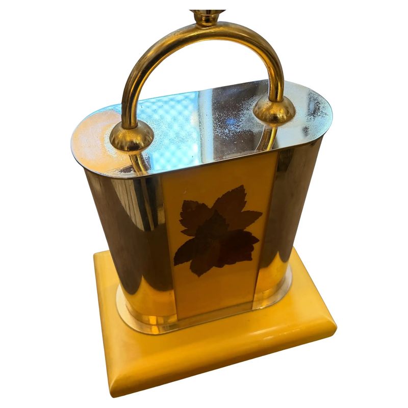1970s Mid-Century Modern Lacquered Wood and Gilt Metal Italian Table Lamp