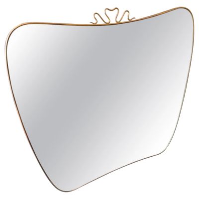 1950s Gio Ponti Style Mid-Century Modern Brass Italian Big Wall Mirror
