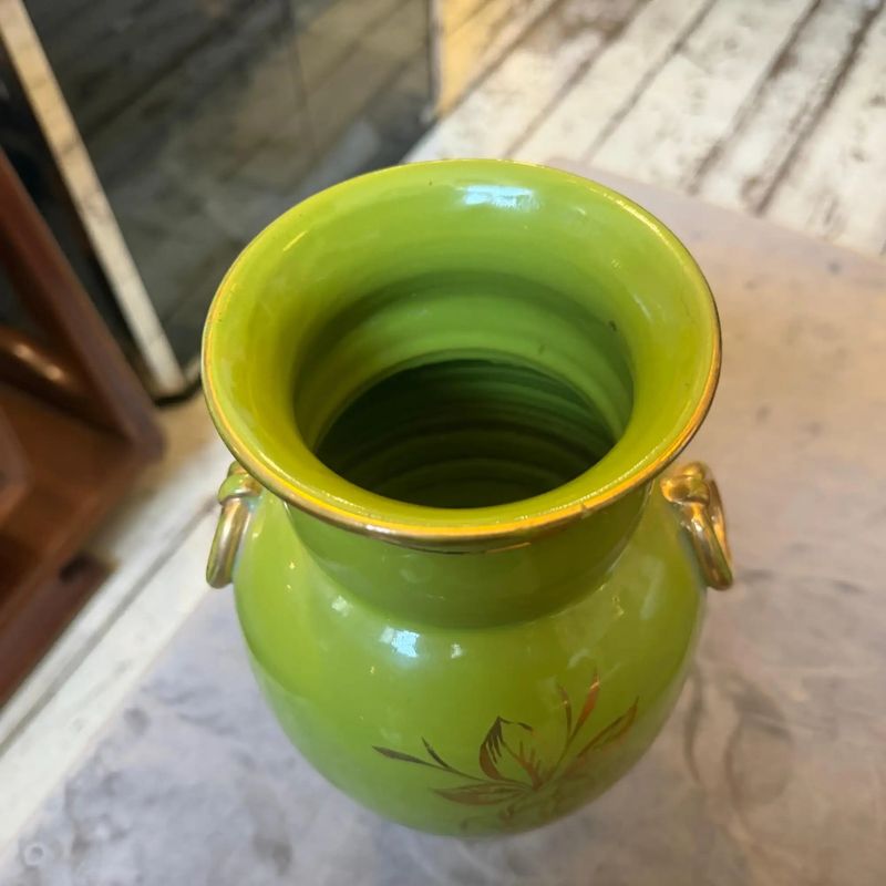 1950s Mid-Century Modern Apple Green and Gold Ceramic Vase from Sesto Fiorentino