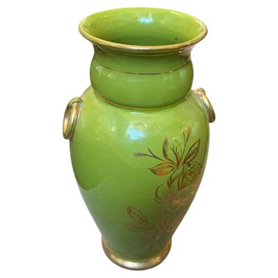 1950s Mid-Century Modern Apple Green and Gold Ceramic Vase from Sesto Fiorentino